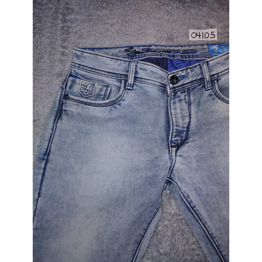 FJ92 FLU 92 Men's Jeans India Straight Fit Light Wash Denim Decorative Size 32 - Picture 6 of 10